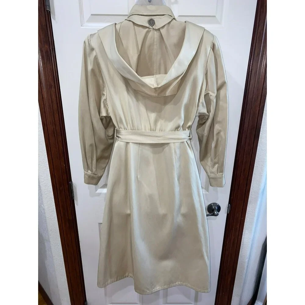 Vintage 70’s Beige Button-Up Trench Dress Coat With Belt & Pockets For Women Siz